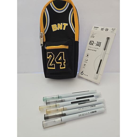 New Kobe Bry 24 Pencil Phone Bag With 1 Pack Pens 6 Waterproof School Black Gold - Picture 1 of 11